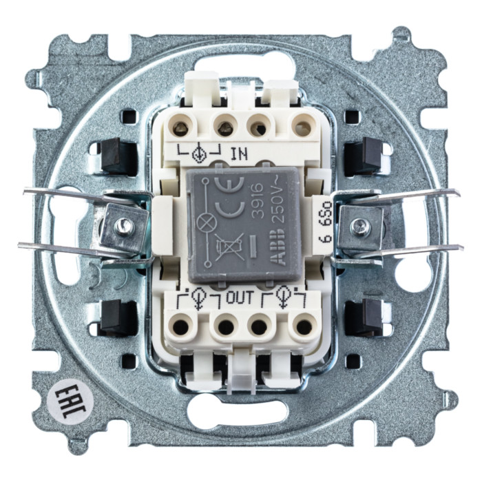 Выключатель одноклавишный ABB LEVIT с подсветкой, белый // дымчатый черный, 2CHH590646A6062