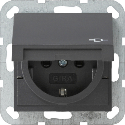 Gira S-55 Антрацит Розетка с/з, с затвором (shutter) и символом