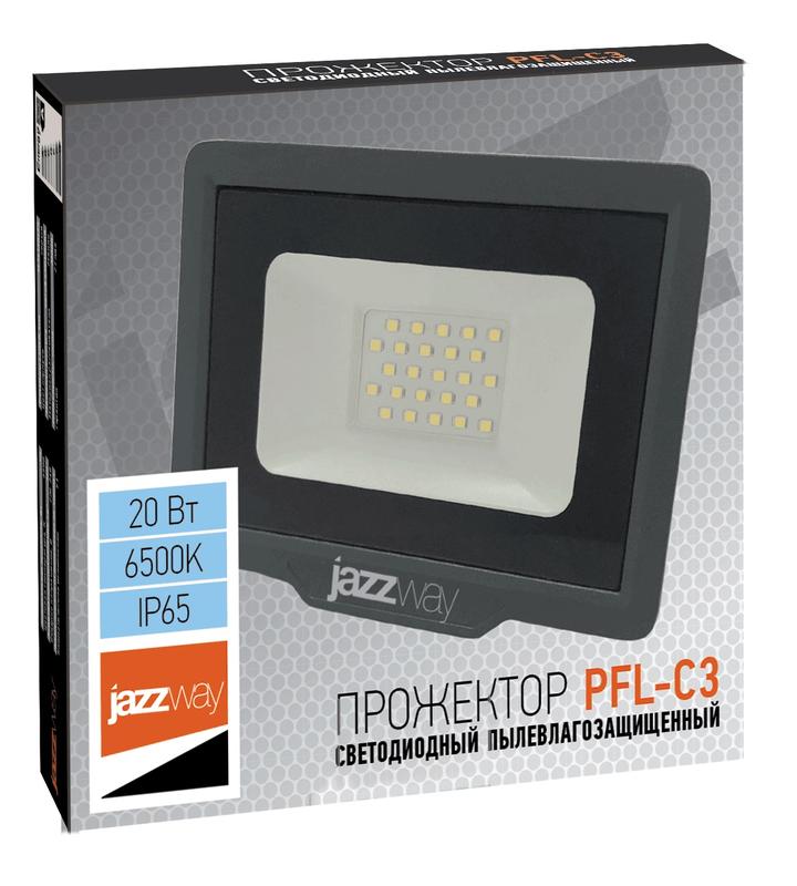 Прожектор светодиодный PFL-C3 20Вт 6500К IP65 ДО закален. прозр. стекло JazzWay 5023543A