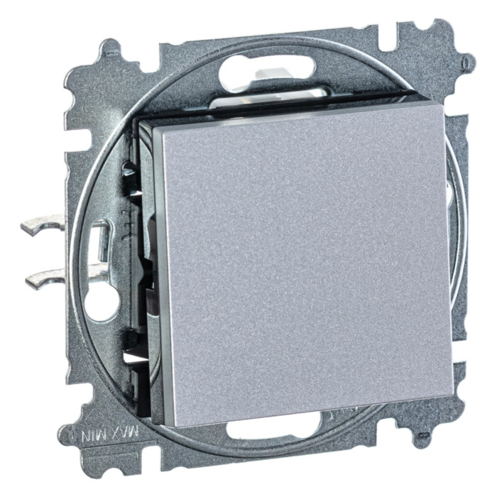 Выключатель одноклавишный ABB LEVIT, серебро // дымчатый черный, 2CHH590645A6070