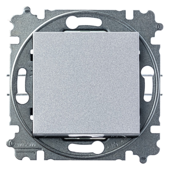 Выключатель одноклавишный ABB LEVIT, серебро // дымчатый черный, 2CHH590645A6070